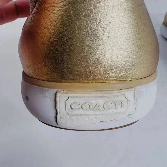 Coach Barrett Cream Multicolored Plaid Gold Leather Sneakers Canvas Size 9.5 - Picture 9 of 12
